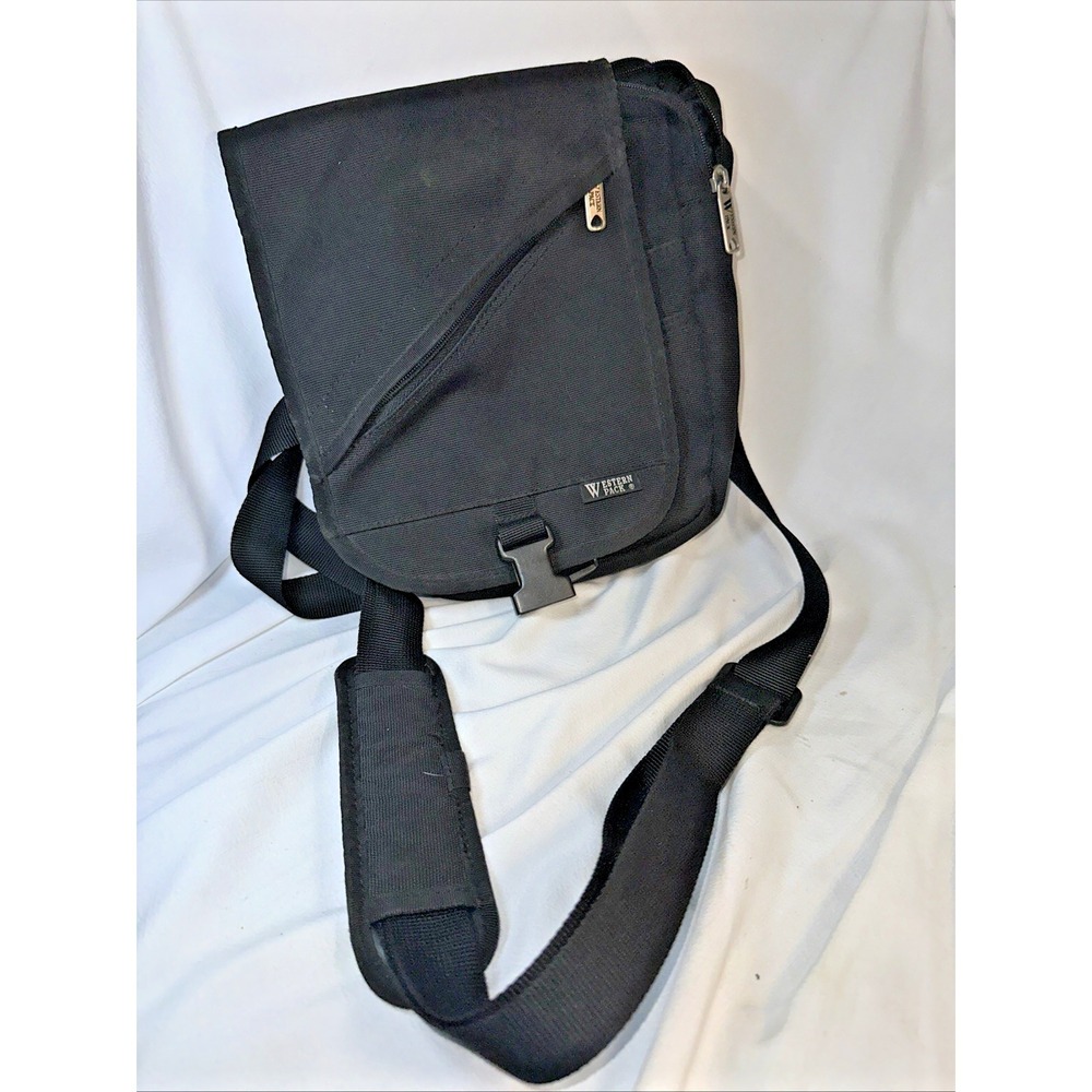 Western Pack Black Crossbody Messenger Bag Adjustable Strap Zip Buckle Pockets